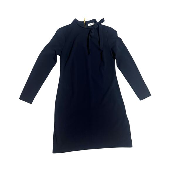 Calvin Klein High Neck Long Sleeve Shift Dress Navy Blue Size Unknown 2-4? Bow - Picture 1 of 13